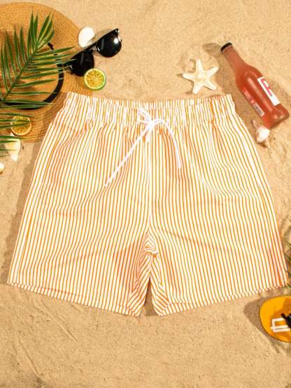 Vertical Striped Print Swim Shorts-Waves And Trunks
