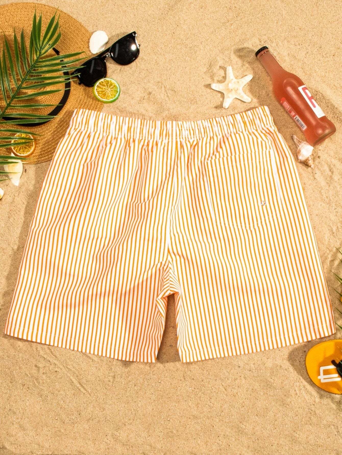 Vertical Striped Print Swim Shorts-Waves And Trunks