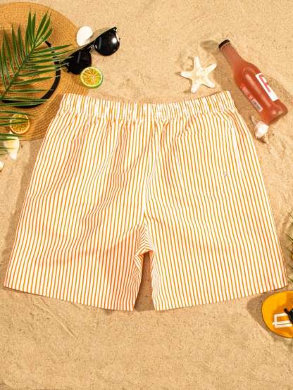 Vertical Striped Print Swim Shorts-Waves And Trunks