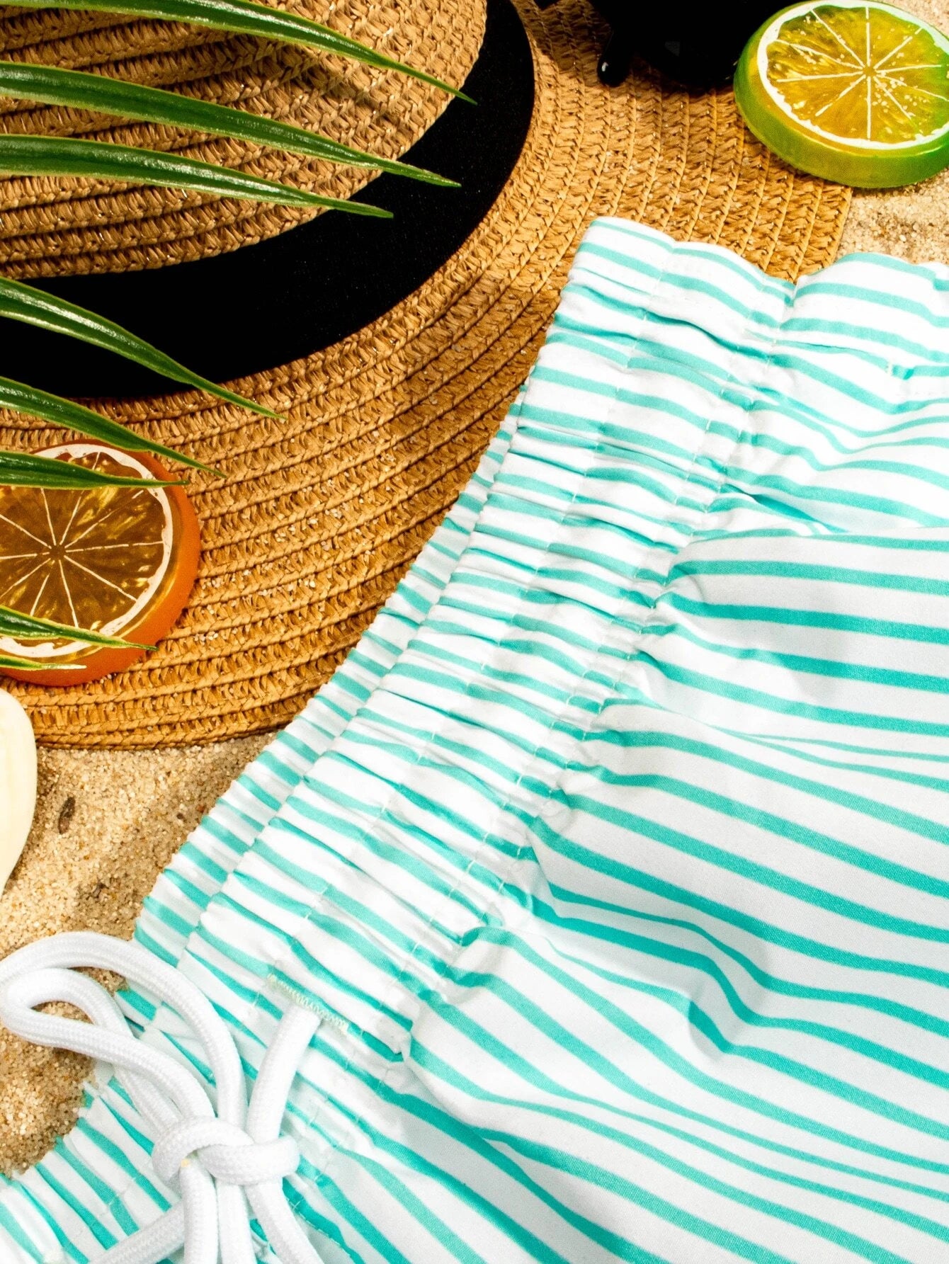 Striped Drawstring Waist Swim Trunks-Waves And Trunks