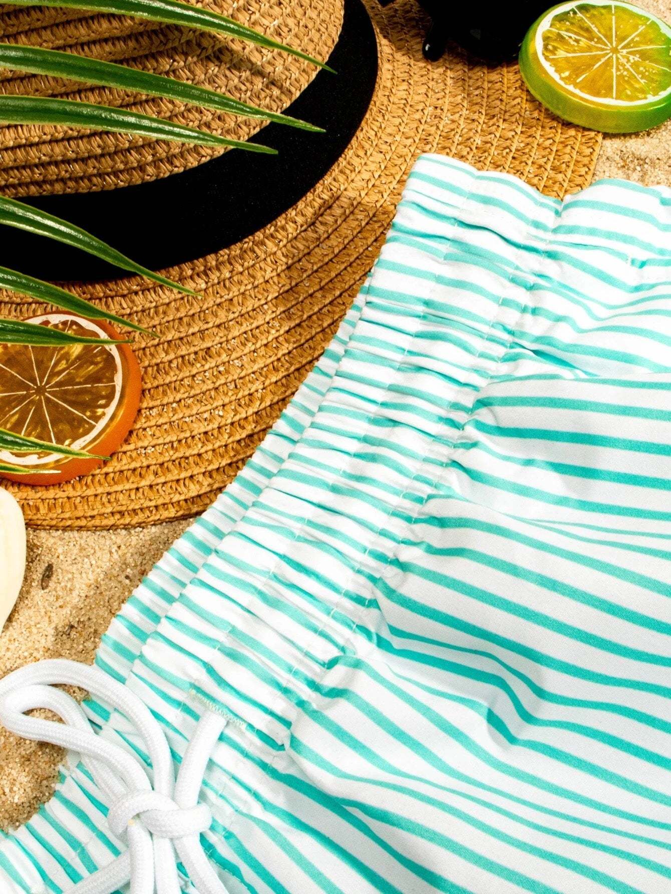 Vertical Striped Print Swim Shorts-Waves And Trunks