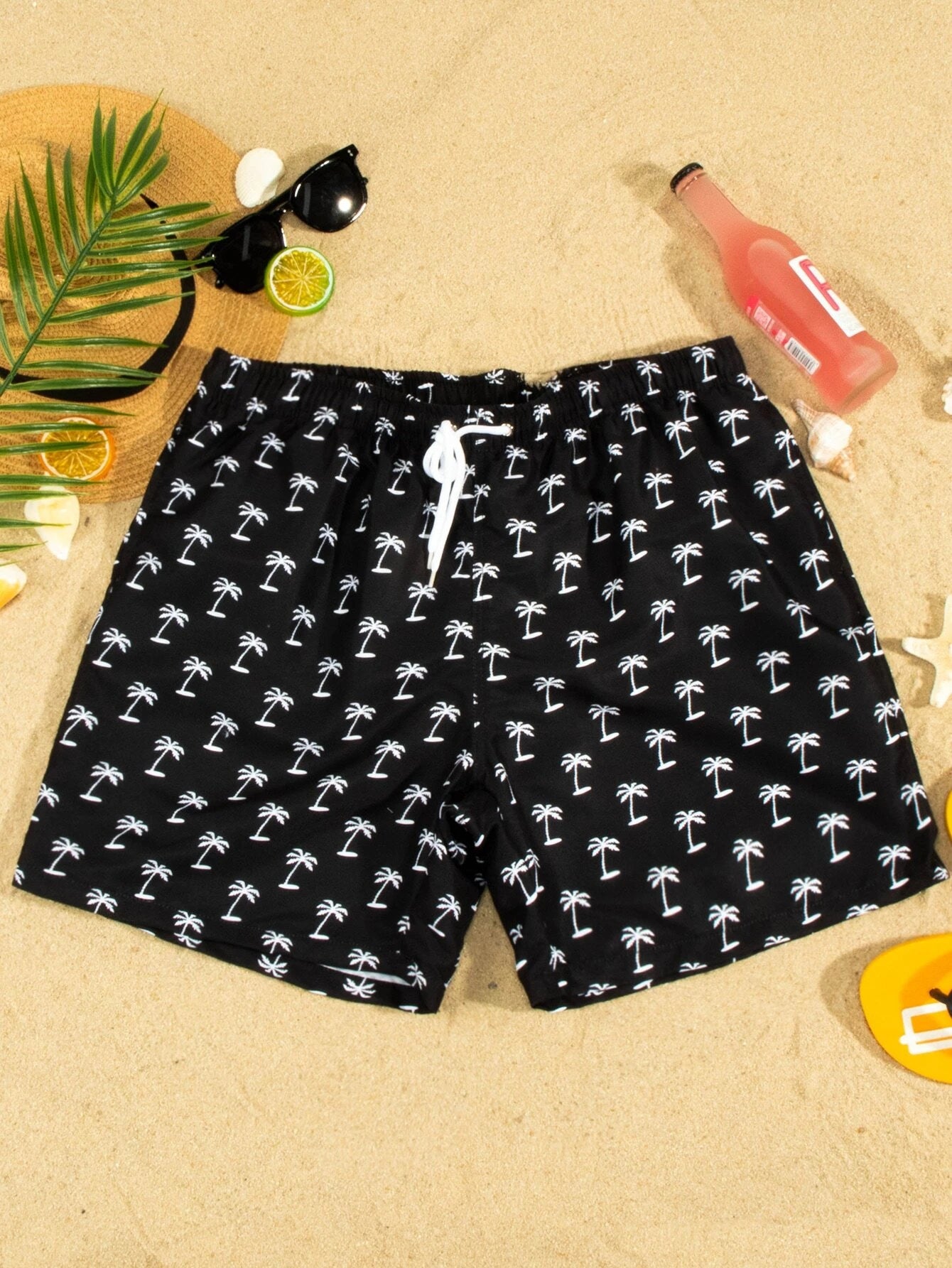 Vibrant Tropical Allover Print Drawstring Waist Swim Trunks-Waves And Trunks