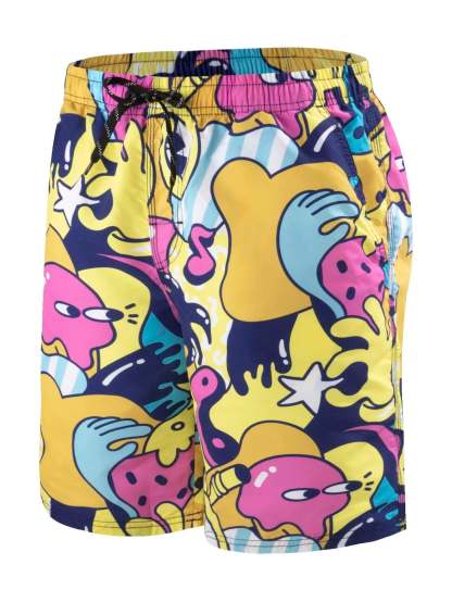 Cartoon Graphic Swim Trunks-Waves And Trunks