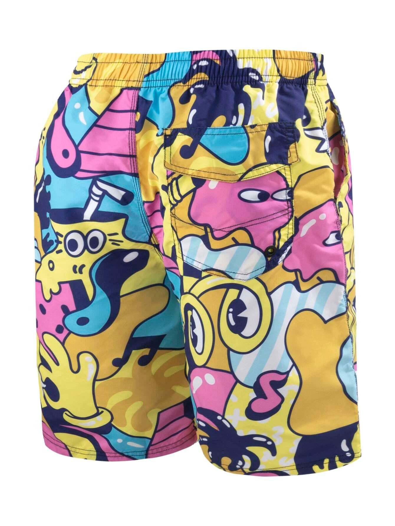 Cartoon Graphic Swim Trunks-Waves And Trunks