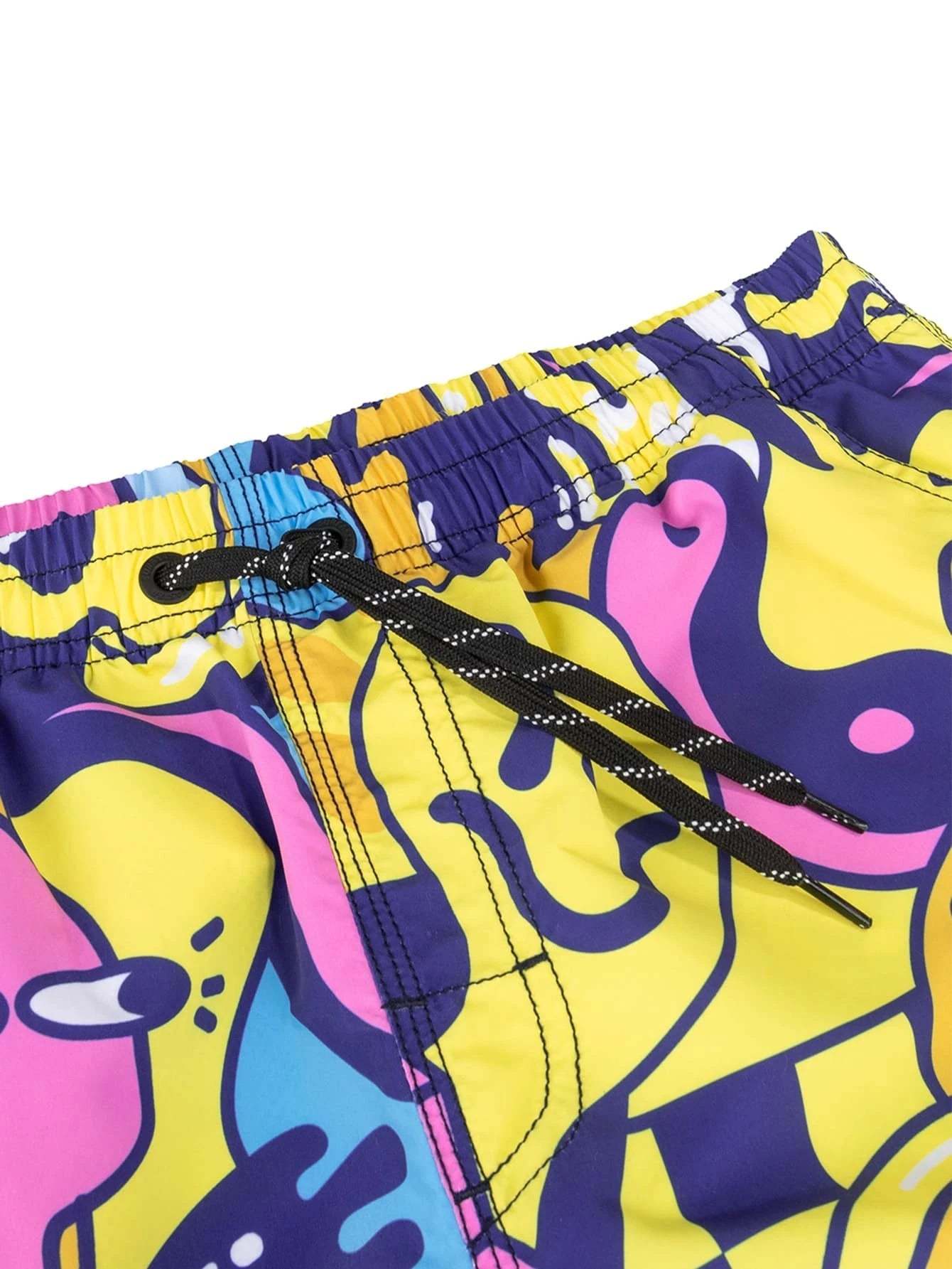 Cartoon Graphic Swim Trunks-Waves And Trunks