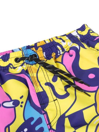 Cartoon Graphic Swim Trunks-Waves And Trunks