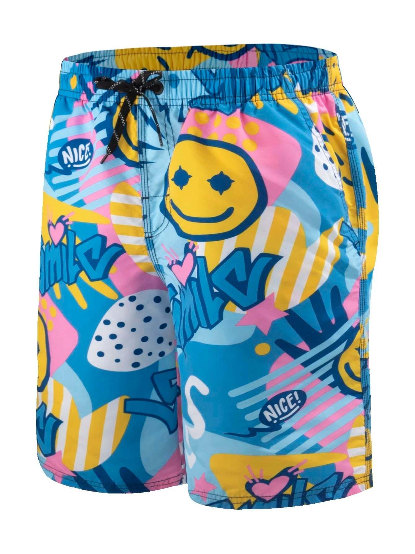 Cartoon Graphic Drawstring Waist Swim Shorts-Waves And Trunks