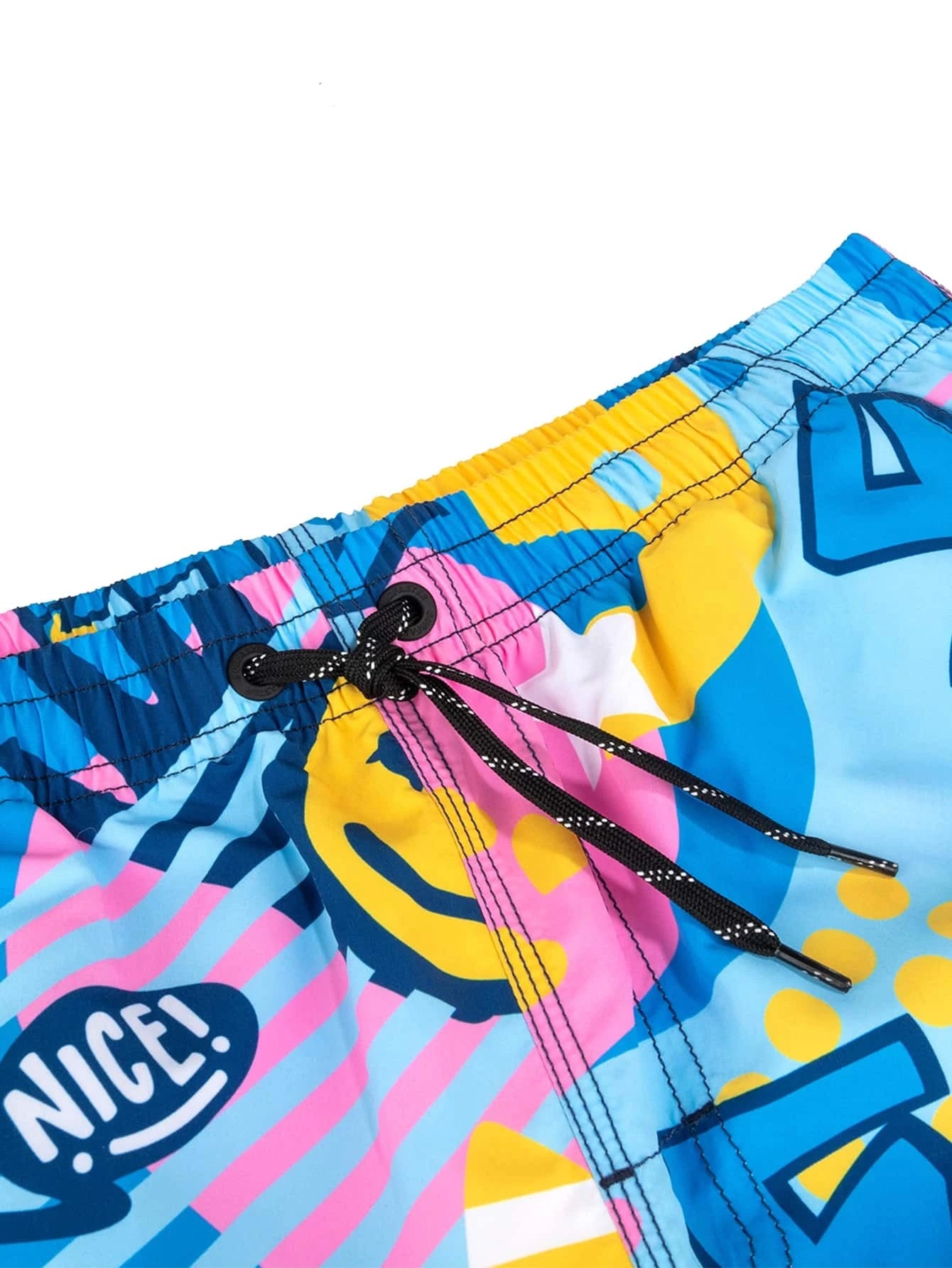 Cartoon Graphic Drawstring Waist Swim Shorts-Waves And Trunks