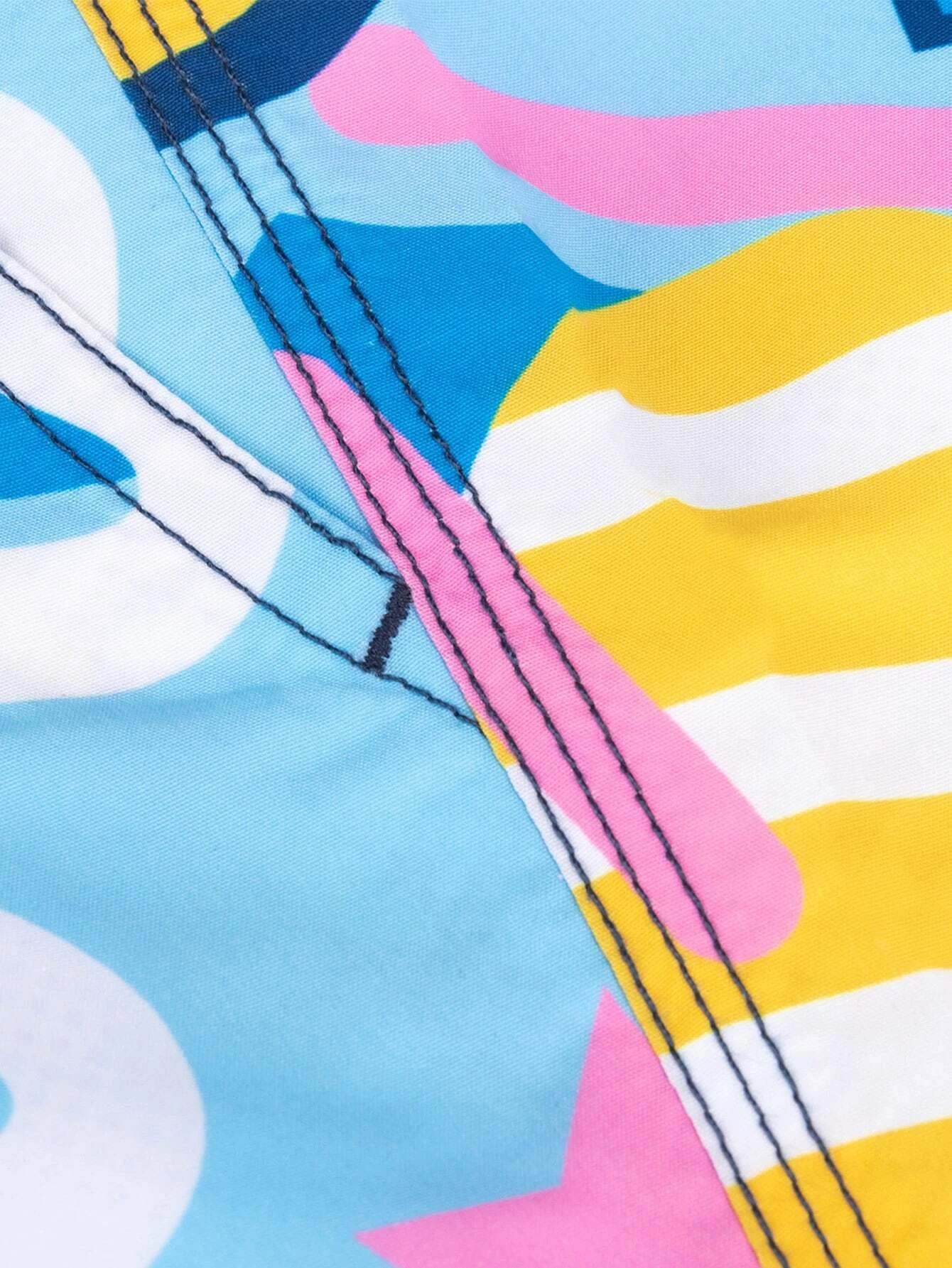 Cartoon Graphic Drawstring Waist Swim Shorts-Waves And Trunks