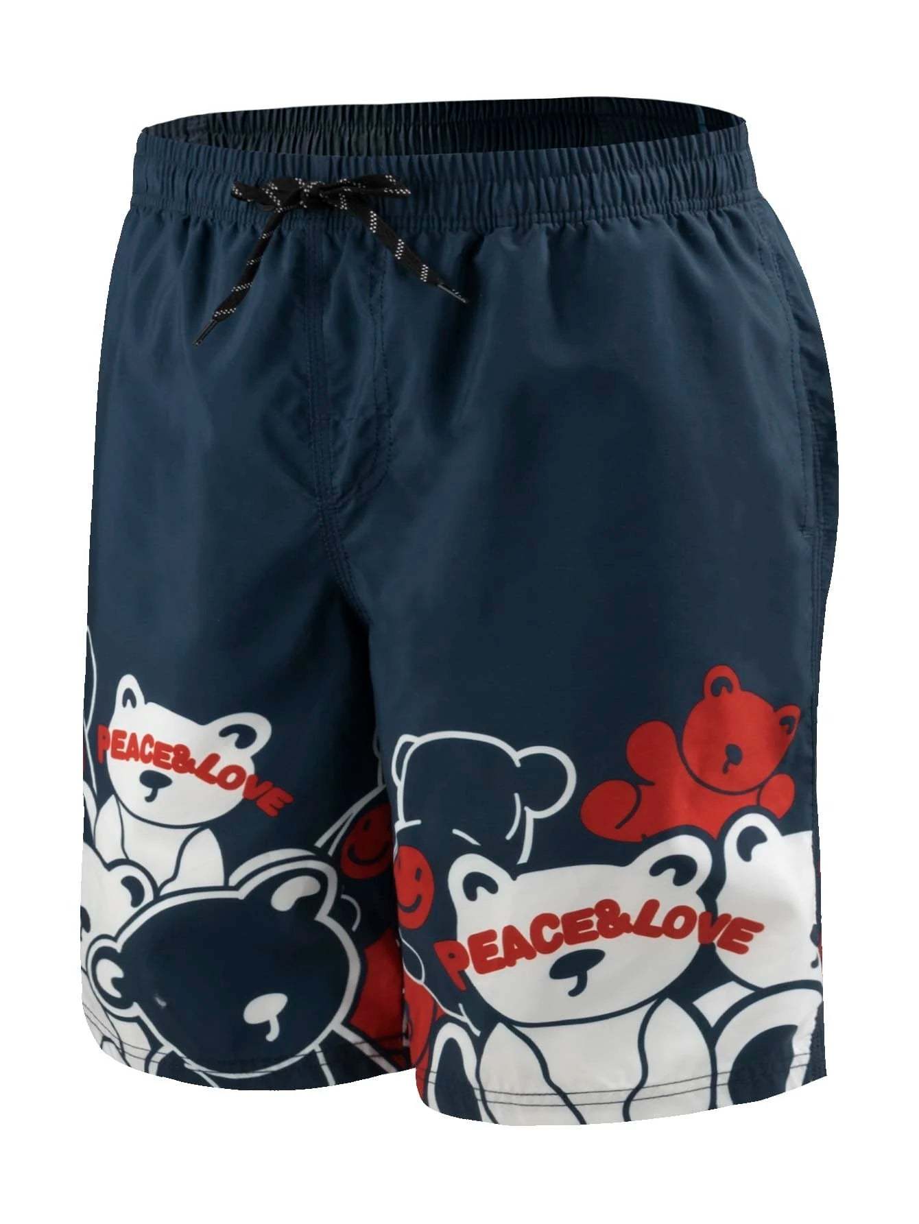 Cartoon Bear Print Swim Trunks-Waves And Trunks