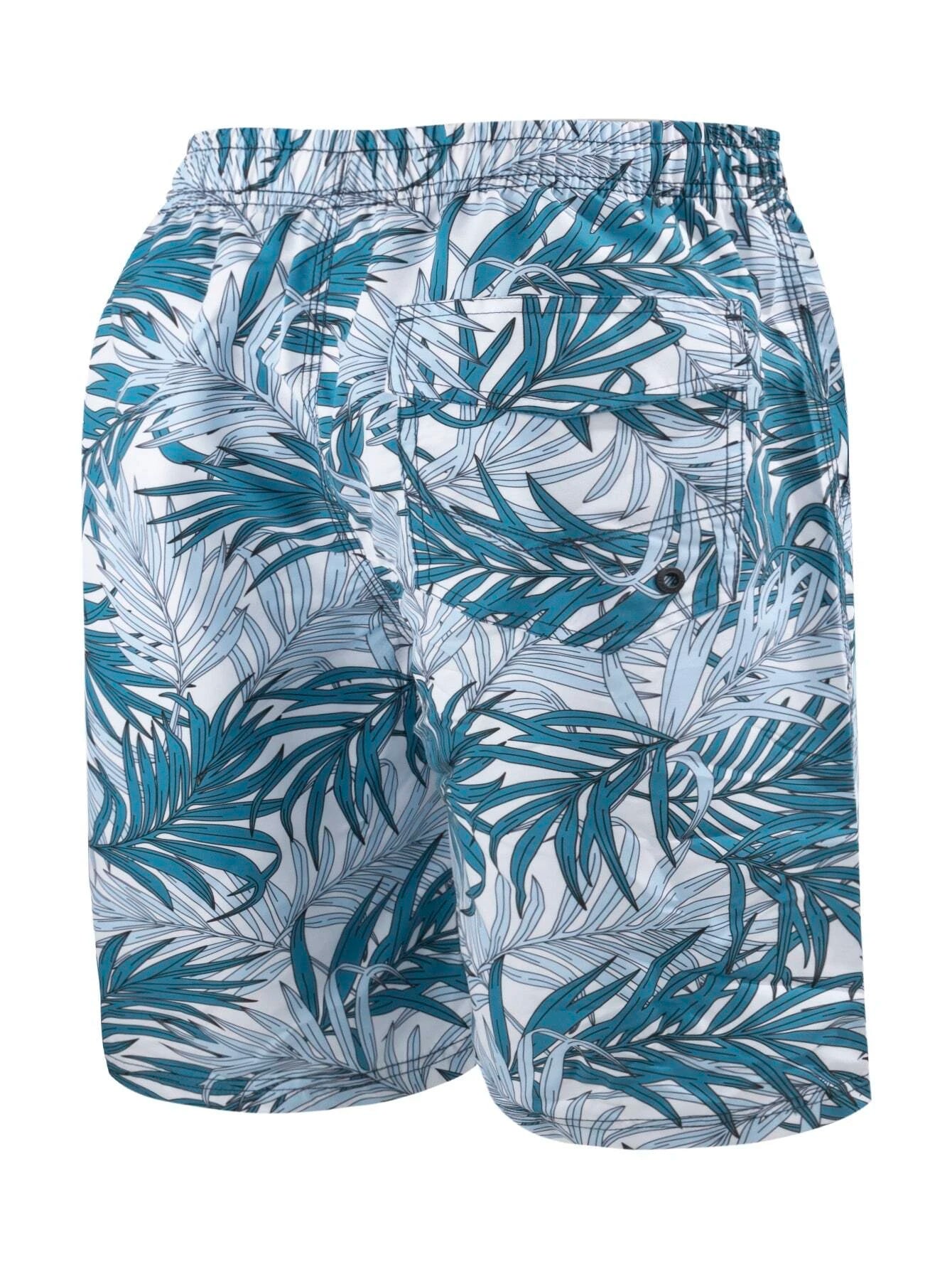 Waist Swim Trunks With Tropical Print-Waves And Trunks