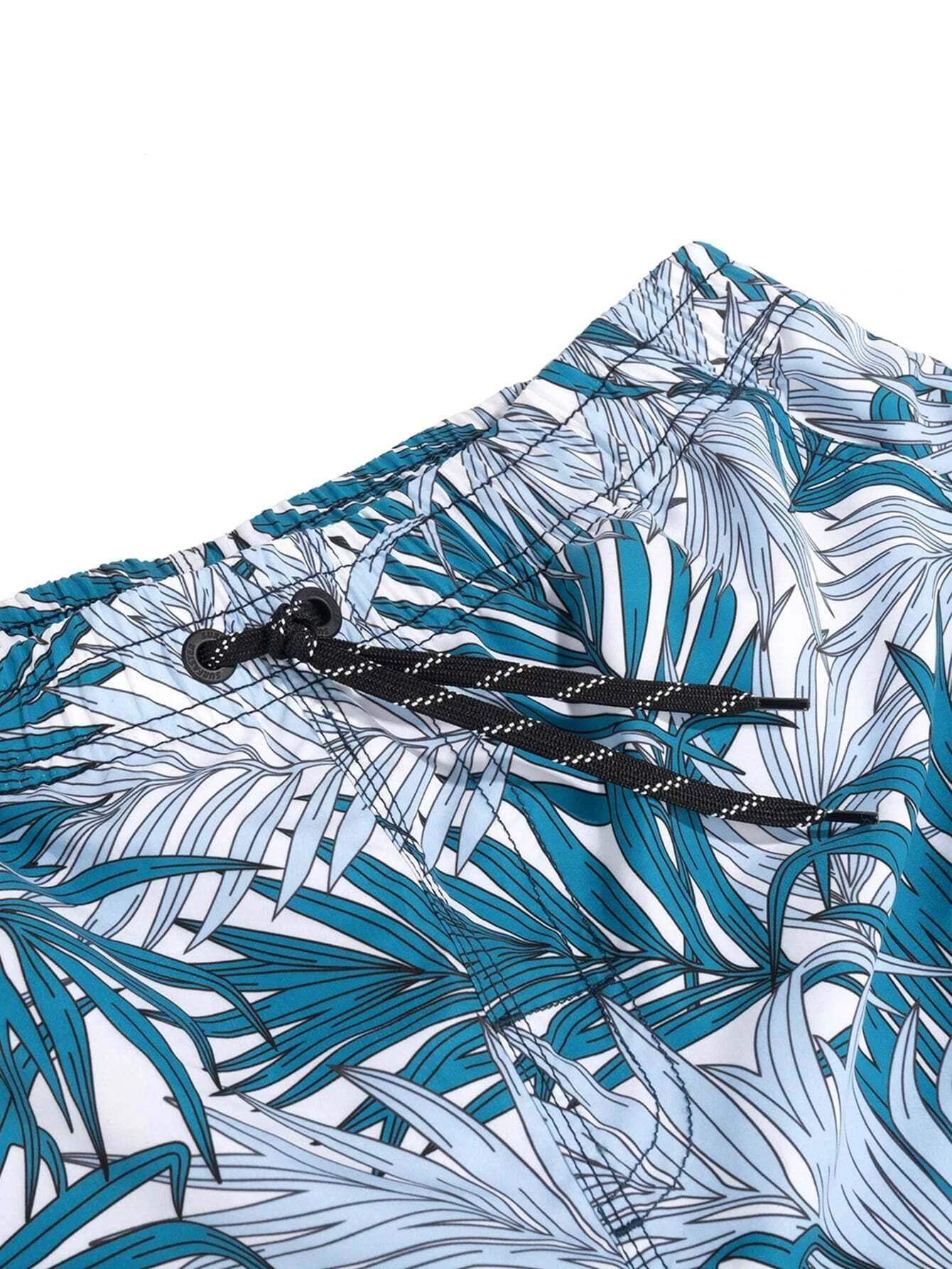 Waist Swim Trunks With Tropical Print-Waves And Trunks