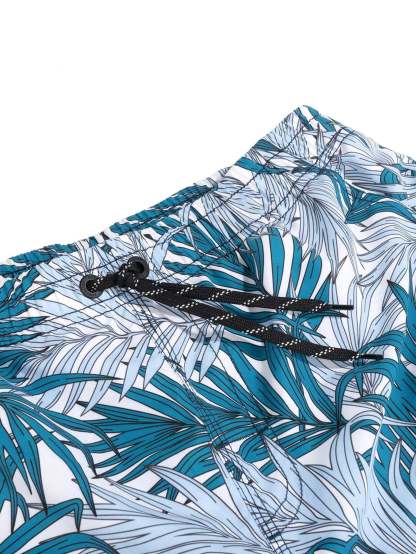 Waist Swim Trunks With Tropical Print-Waves And Trunks