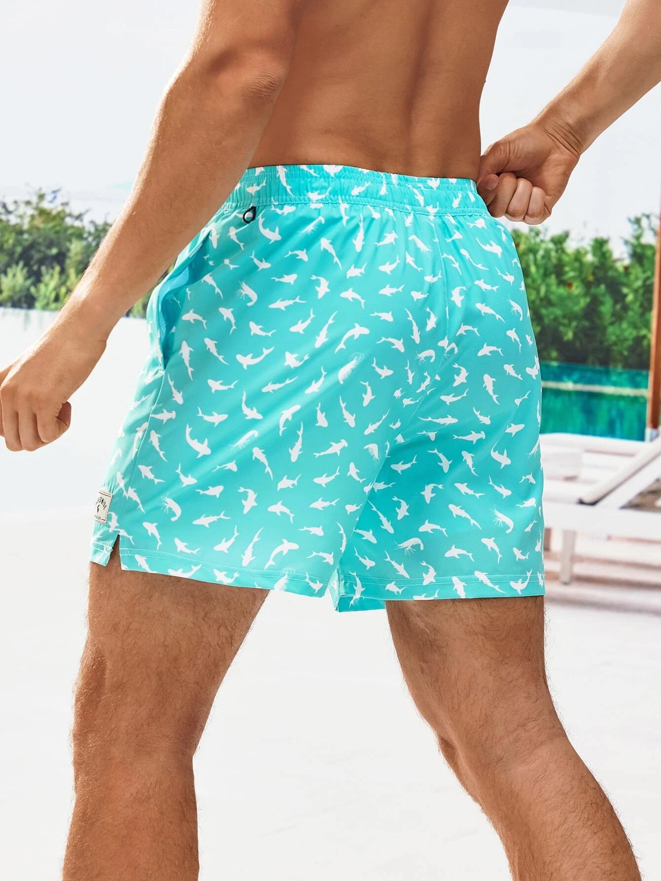 Allover Print Swim Trunks And Compression Liner-Waves And Trunks
