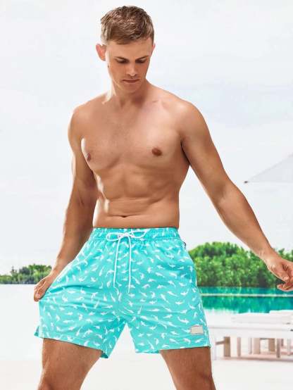 Allover Print Swim Trunks And Compression Liner-Waves And Trunks