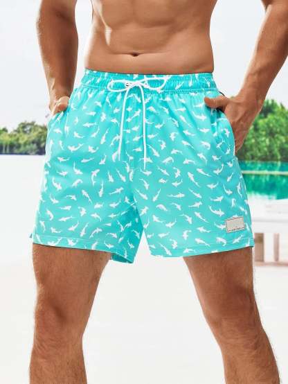 Allover Print Swim Trunks And Compression Liner-Waves And Trunks