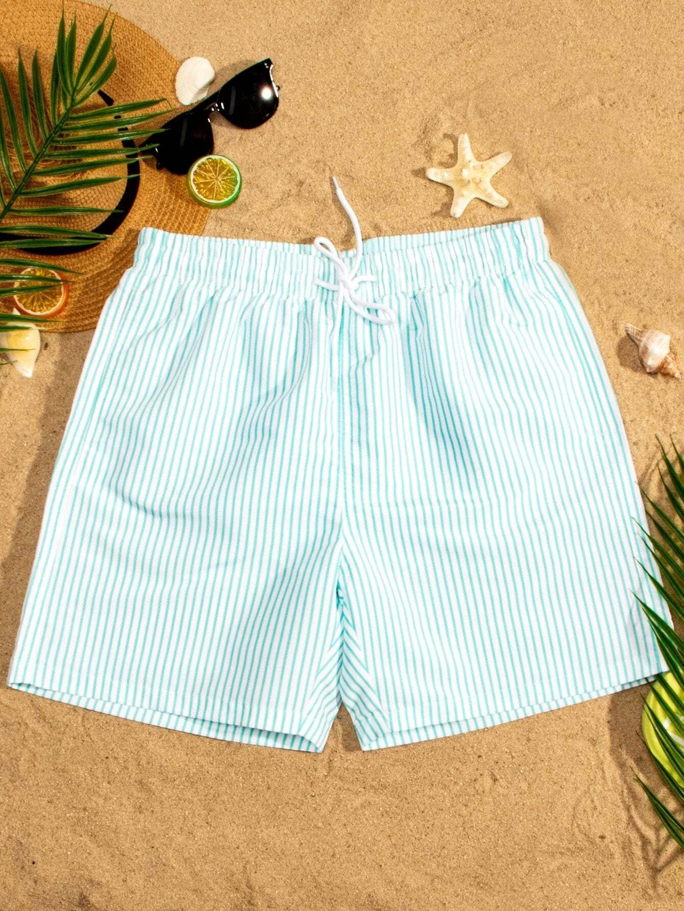 Vertical Striped Print Swim Shorts-Waves And Trunks