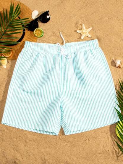 Vertical Striped Print Swim Shorts-Waves And Trunks