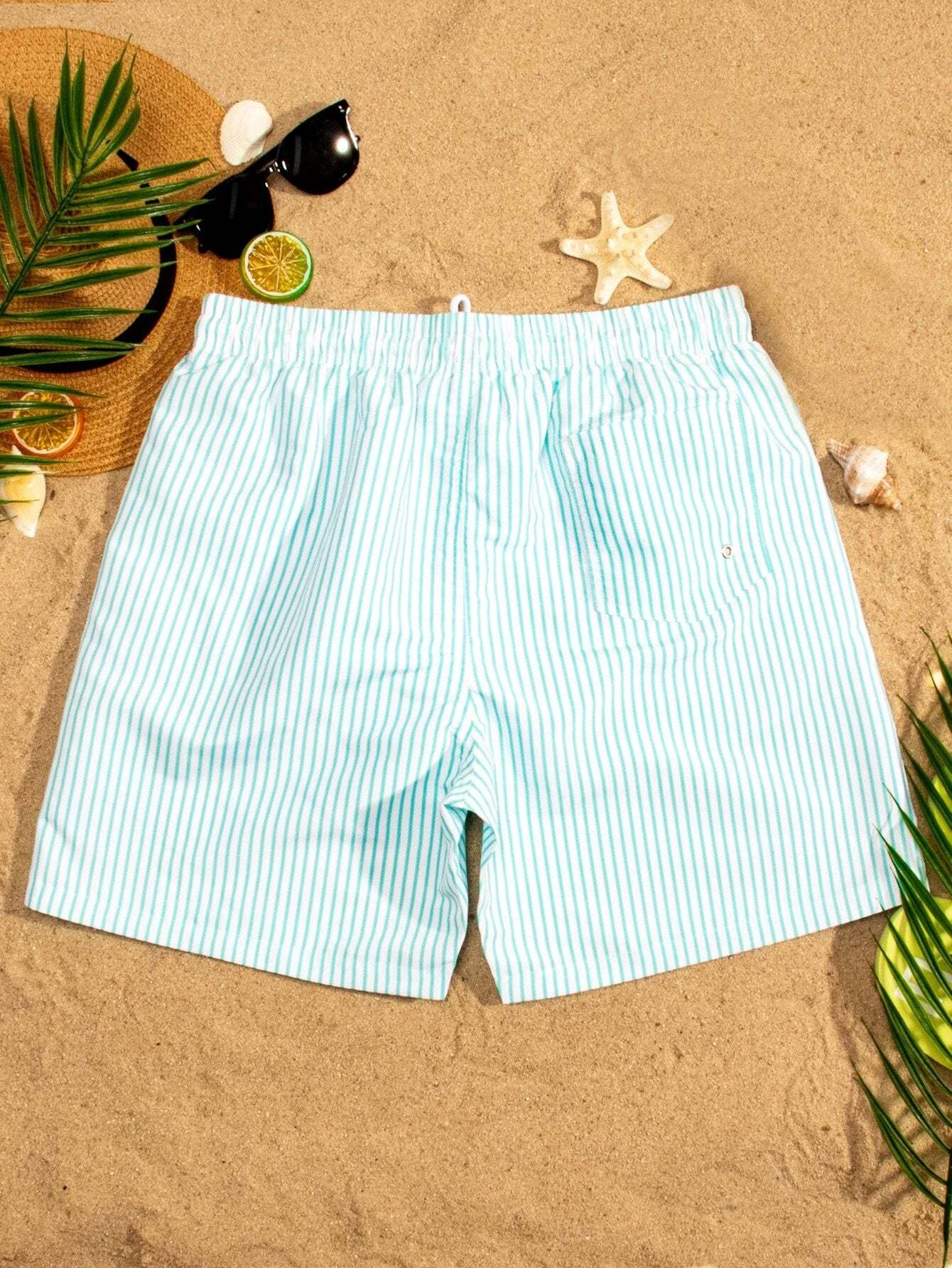 Vertical Striped Print Swim Shorts-Waves And Trunks