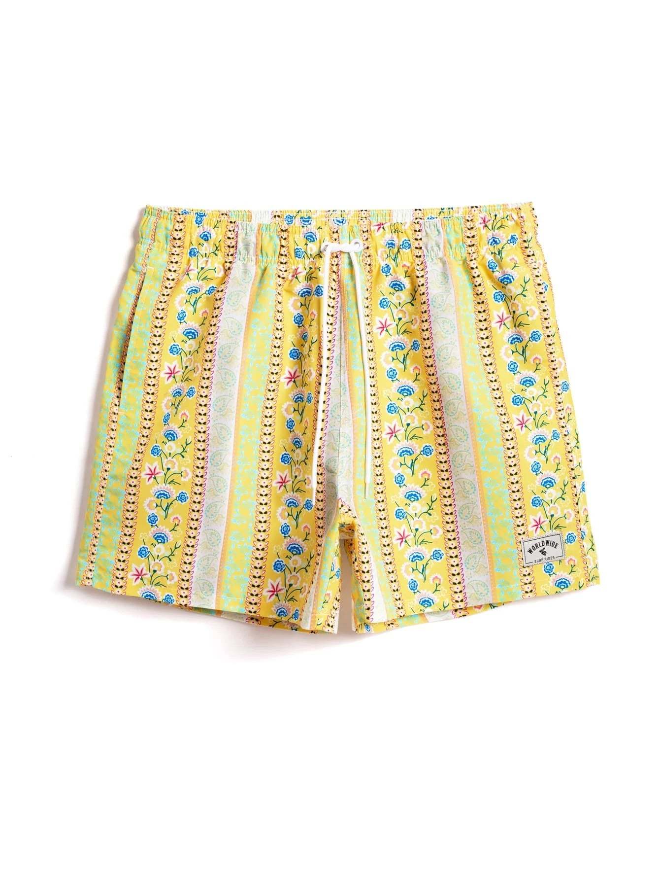 Floral Striped Print Swim Trunks-Waves And Trunks