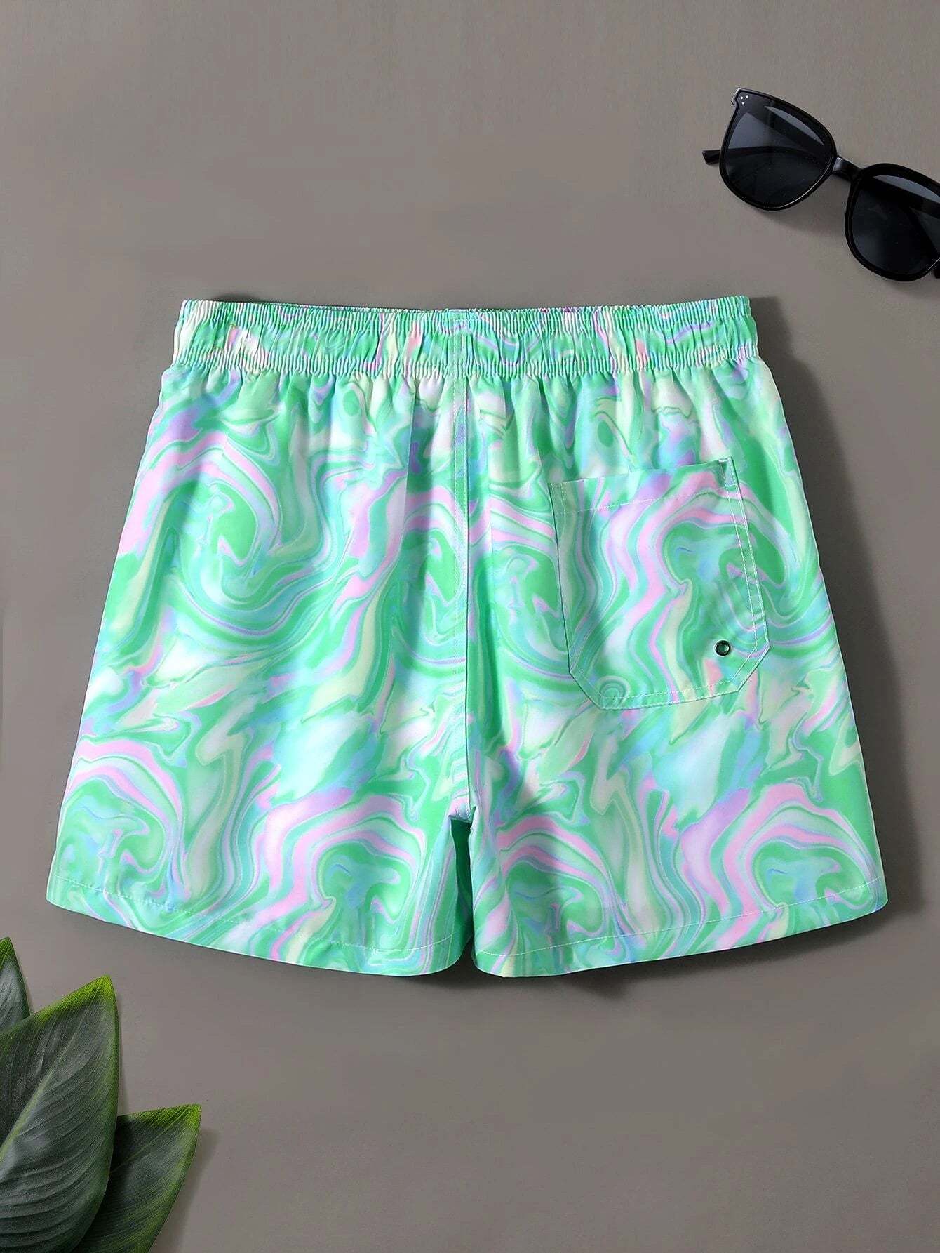 Casual Printed Swim Trunks-Waves And Trunks