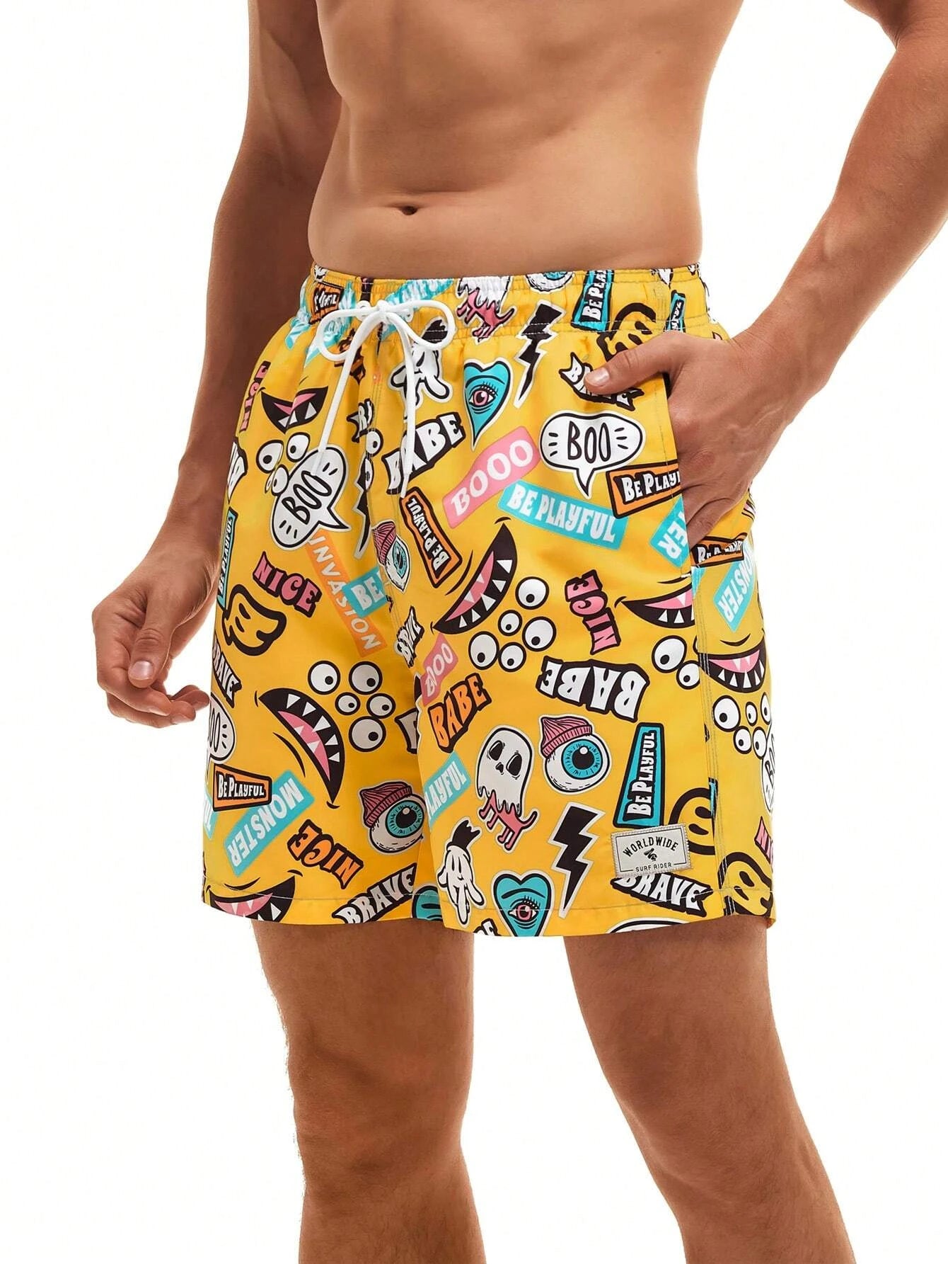 Pop Art Print Swim Shorts-Waves And Trunks