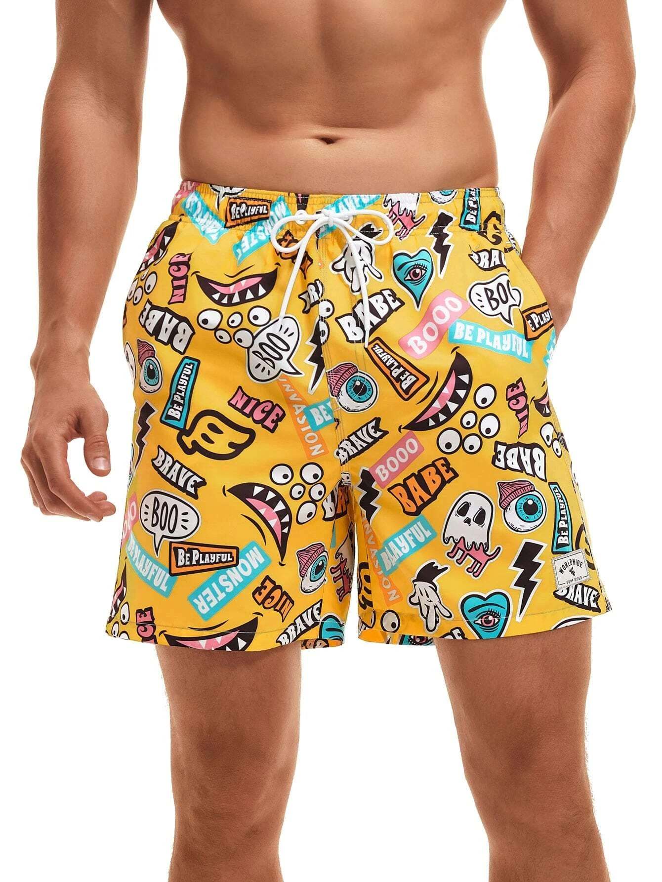 Pop Art Print Swim Shorts-Waves And Trunks
