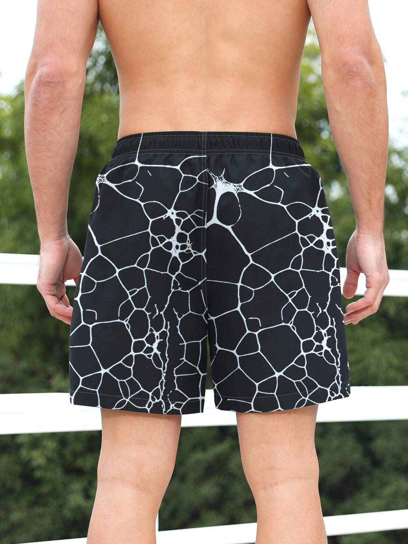 Non Stretch Allover Print Beach Shorts With Pocket-Waves And Trunks