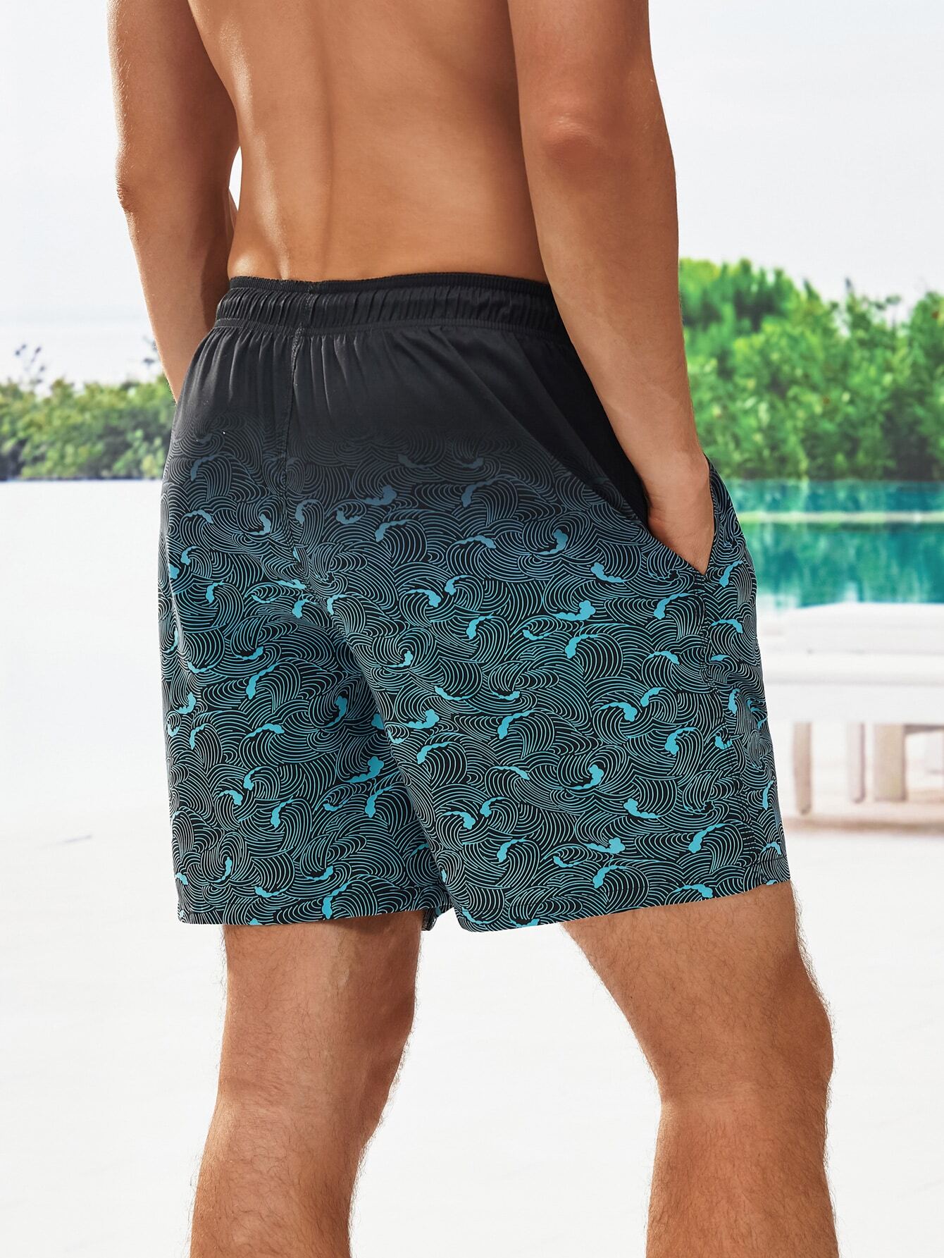 Patched Detail Drawstring Waist Swim Trunks-Waves And Trunks