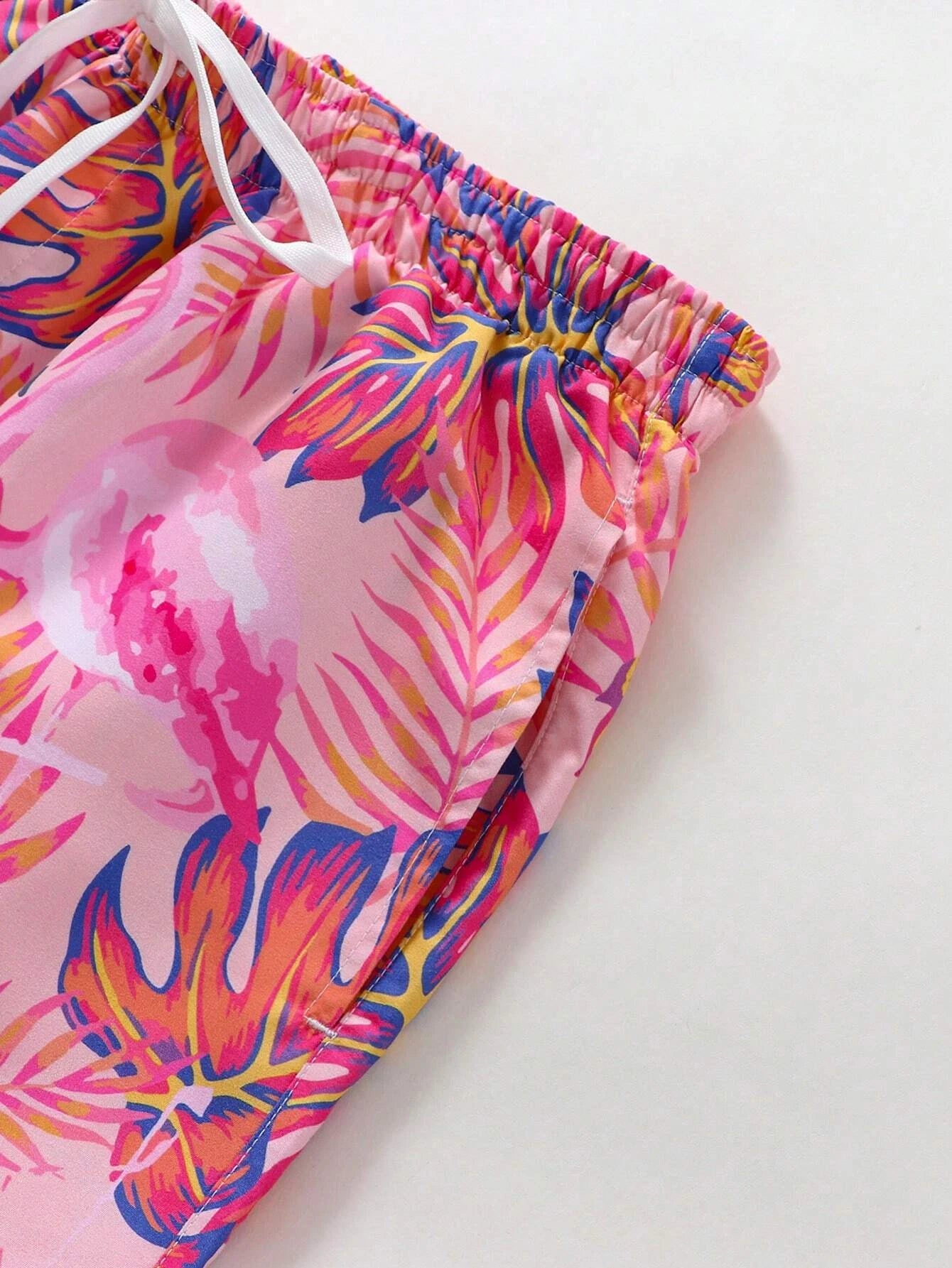 Vibrant Leaf And Flamingo Beach Shorts-Waves And Trunks