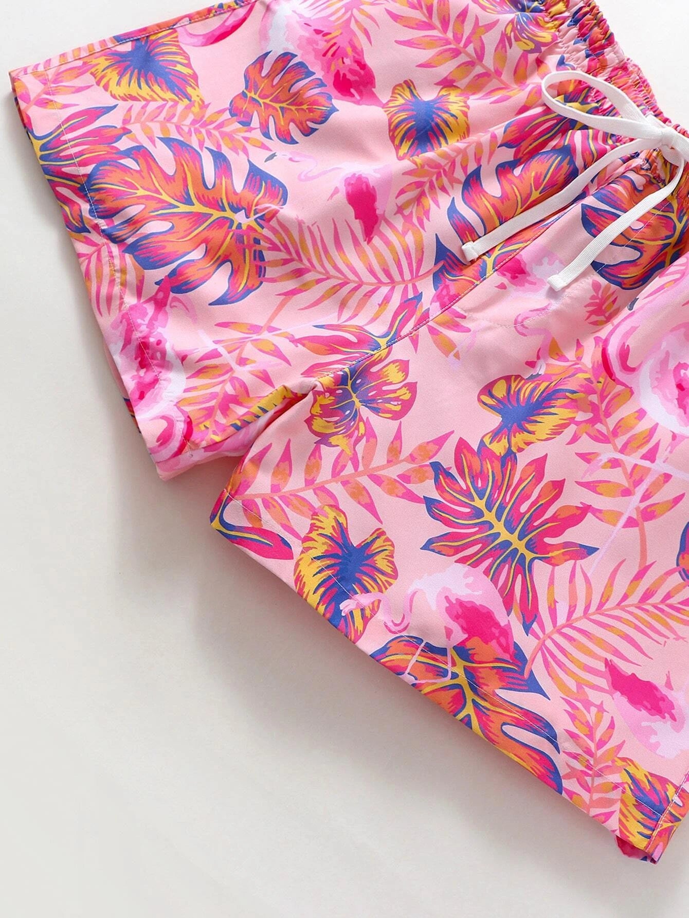 Vibrant Leaf And Flamingo Beach Shorts-Waves And Trunks