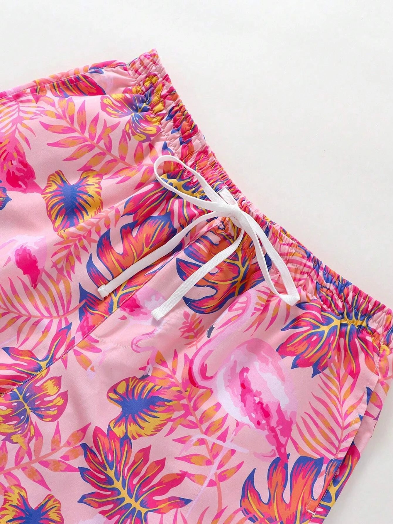 Vibrant Leaf And Flamingo Beach Shorts-Waves And Trunks