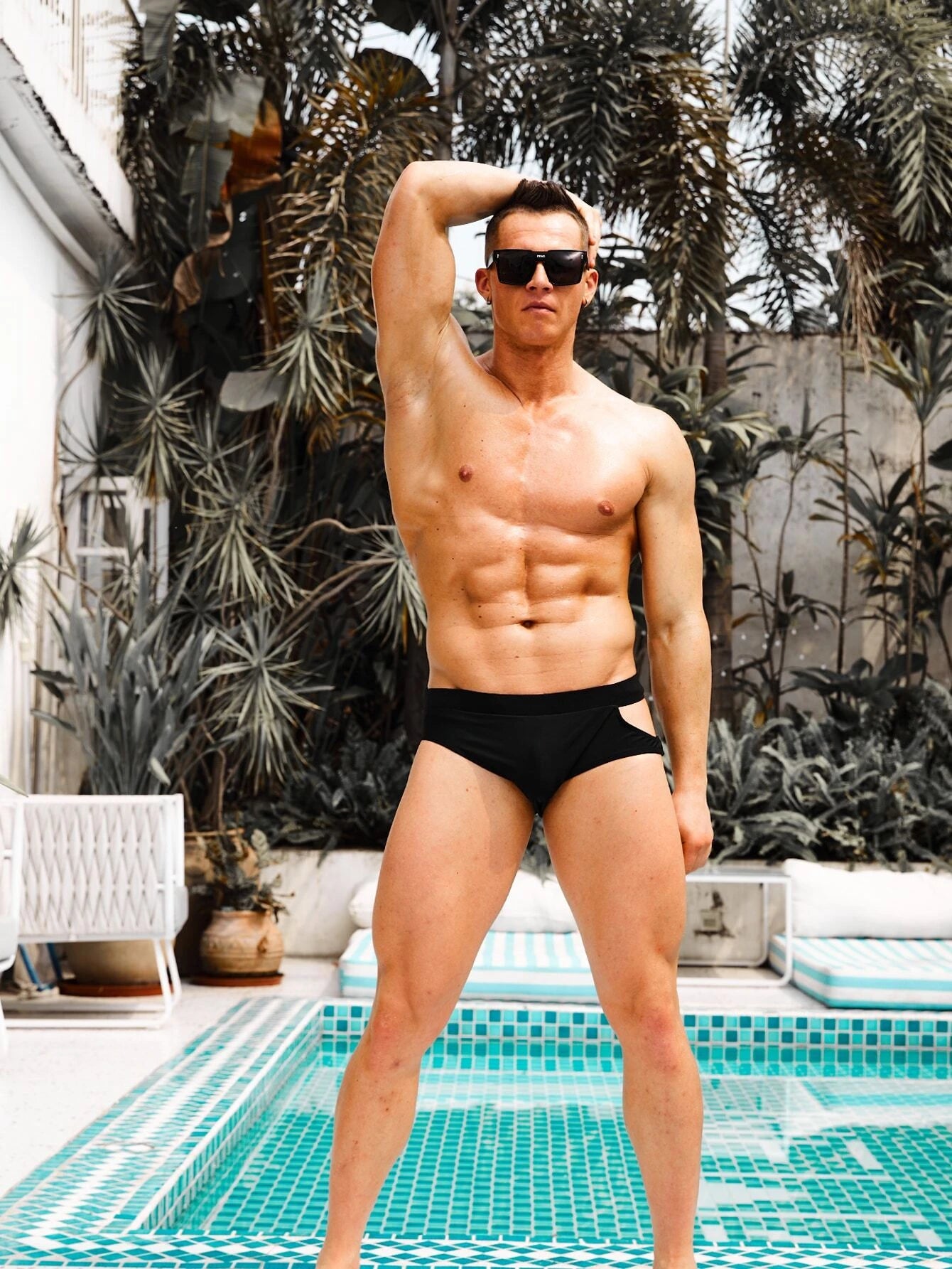 Cut Out Waist Solid Color Swim Brief-Waves And Trunks