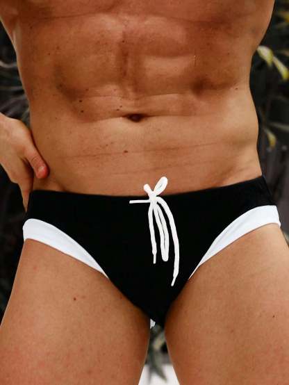 Contrast Binding Tie Front Swim Brief-Waves And Trunks