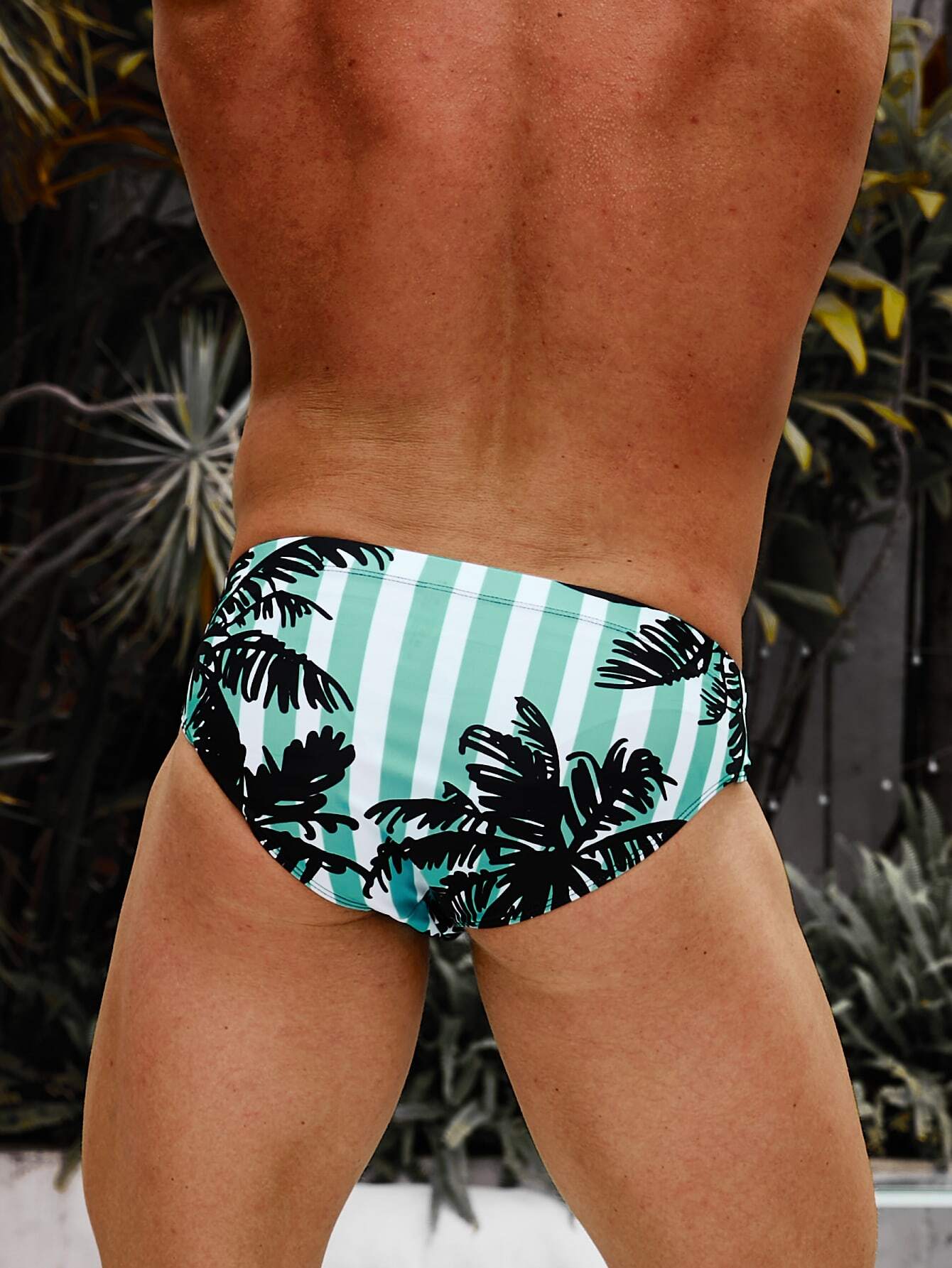 Striped And Tropical Leaf Print Swim Briefs-Waves And Trunks