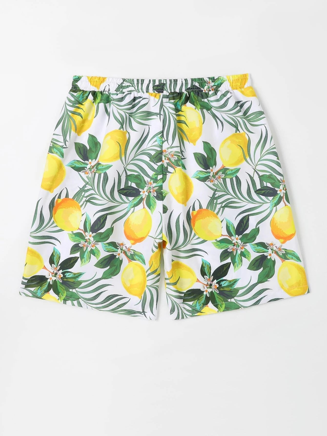 Lemon Print Drawstring  Swim Trunks-Waves And Trunks