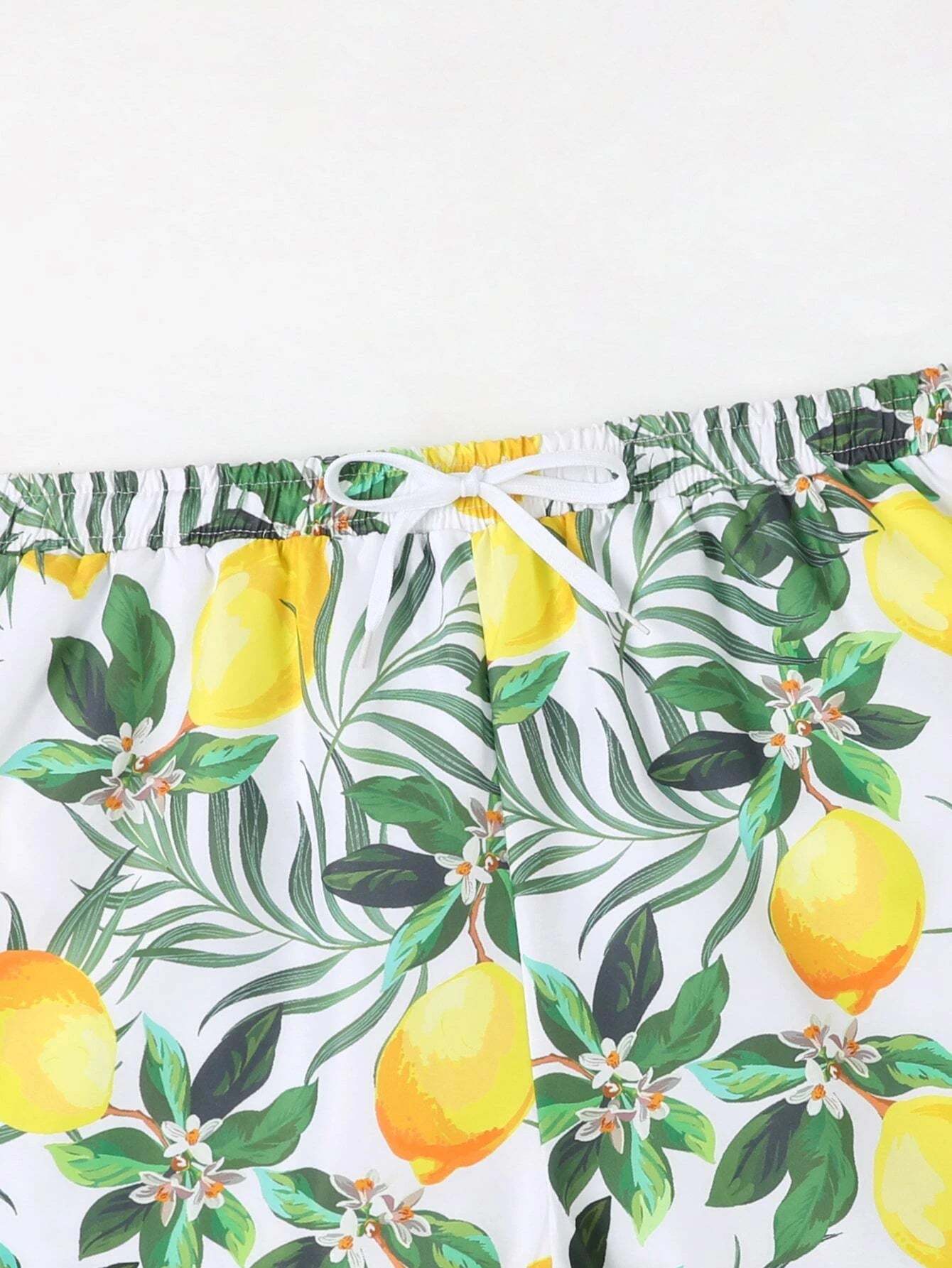 Lemon Print Drawstring  Swim Trunks-Waves And Trunks