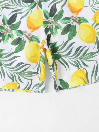 Lemon Print Drawstring  Swim Trunks-Waves And Trunks