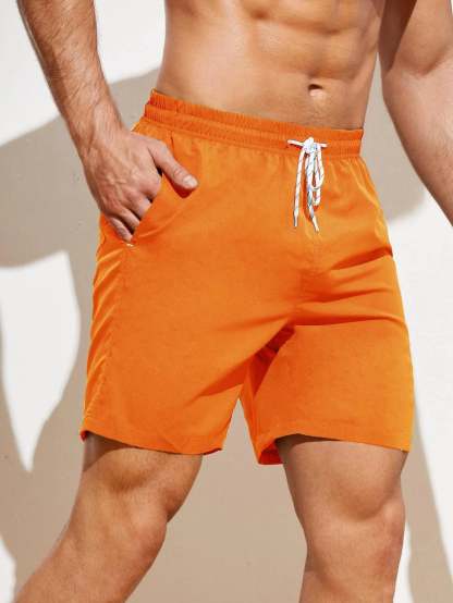 Plain Drawstring Waist Swim Shorts-Waves And Trunks
