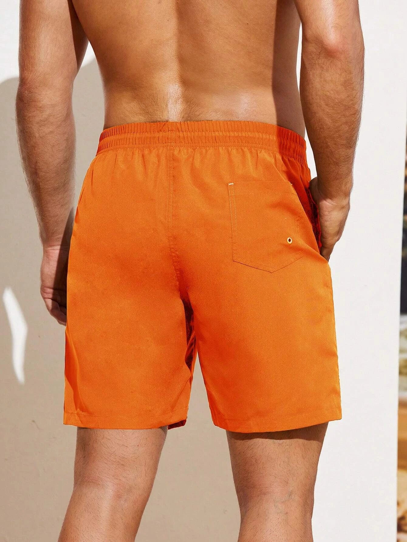 Plain Drawstring Waist Swim Shorts-Waves And Trunks