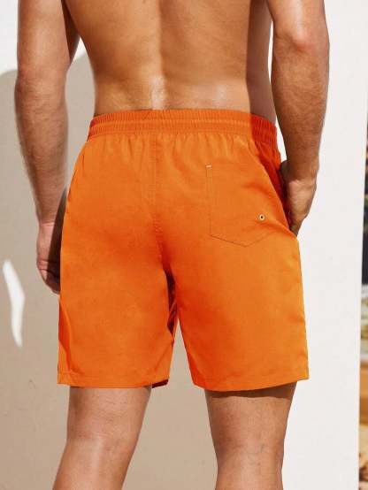 Plain Drawstring Waist Swim Shorts-Waves And Trunks