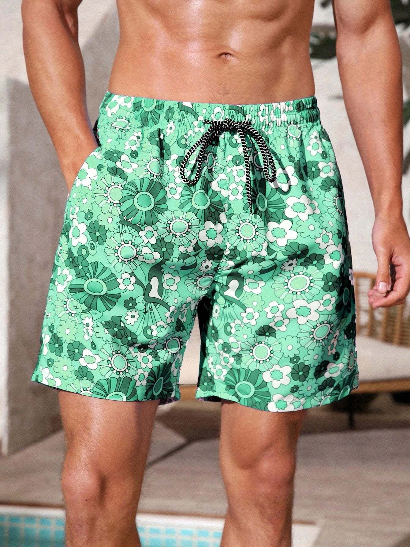 Floral Print Non Stretch Pocket Swim Trunks-Waves And Trunks