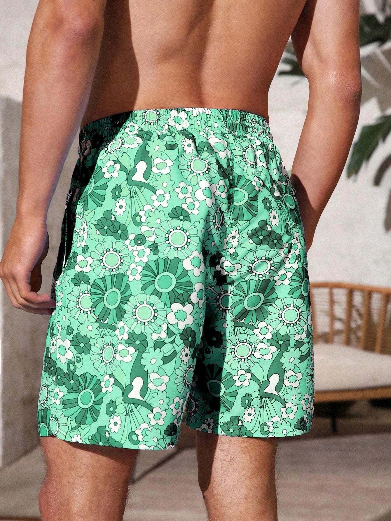 Floral Print Non Stretch Pocket Swim Trunks-Waves And Trunks
