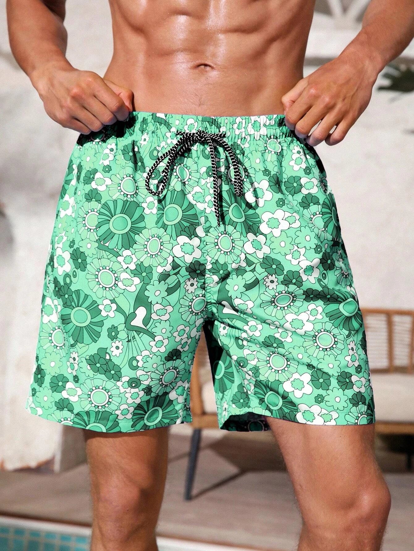Floral Print Non Stretch Pocket Swim Trunks-Waves And Trunks