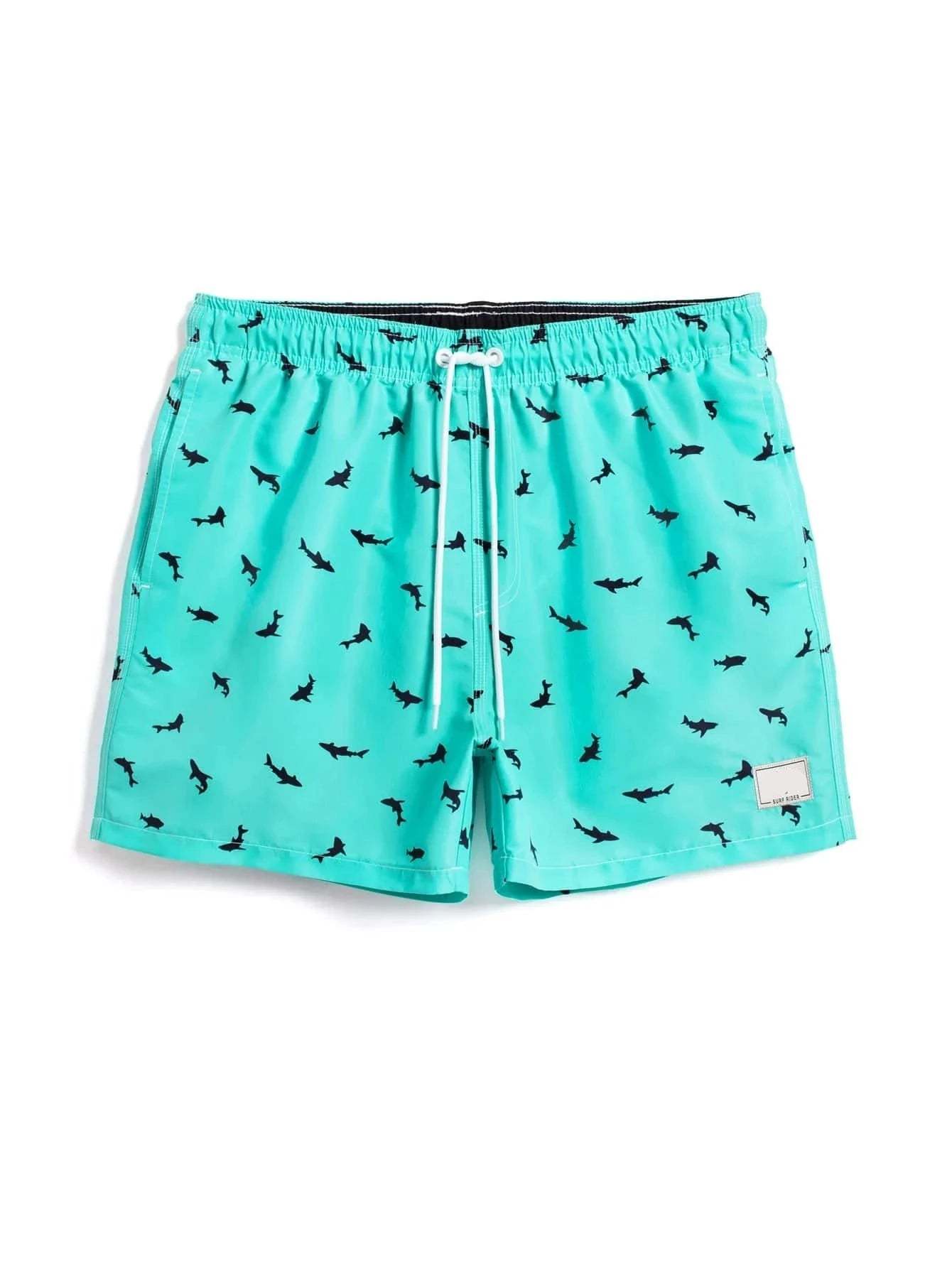 Non Stretch Allover Print Drawstring Waist Swim Trunks-Waves And Trunks