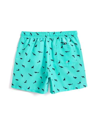 Non Stretch Allover Print Drawstring Waist Swim Trunks-Waves And Trunks