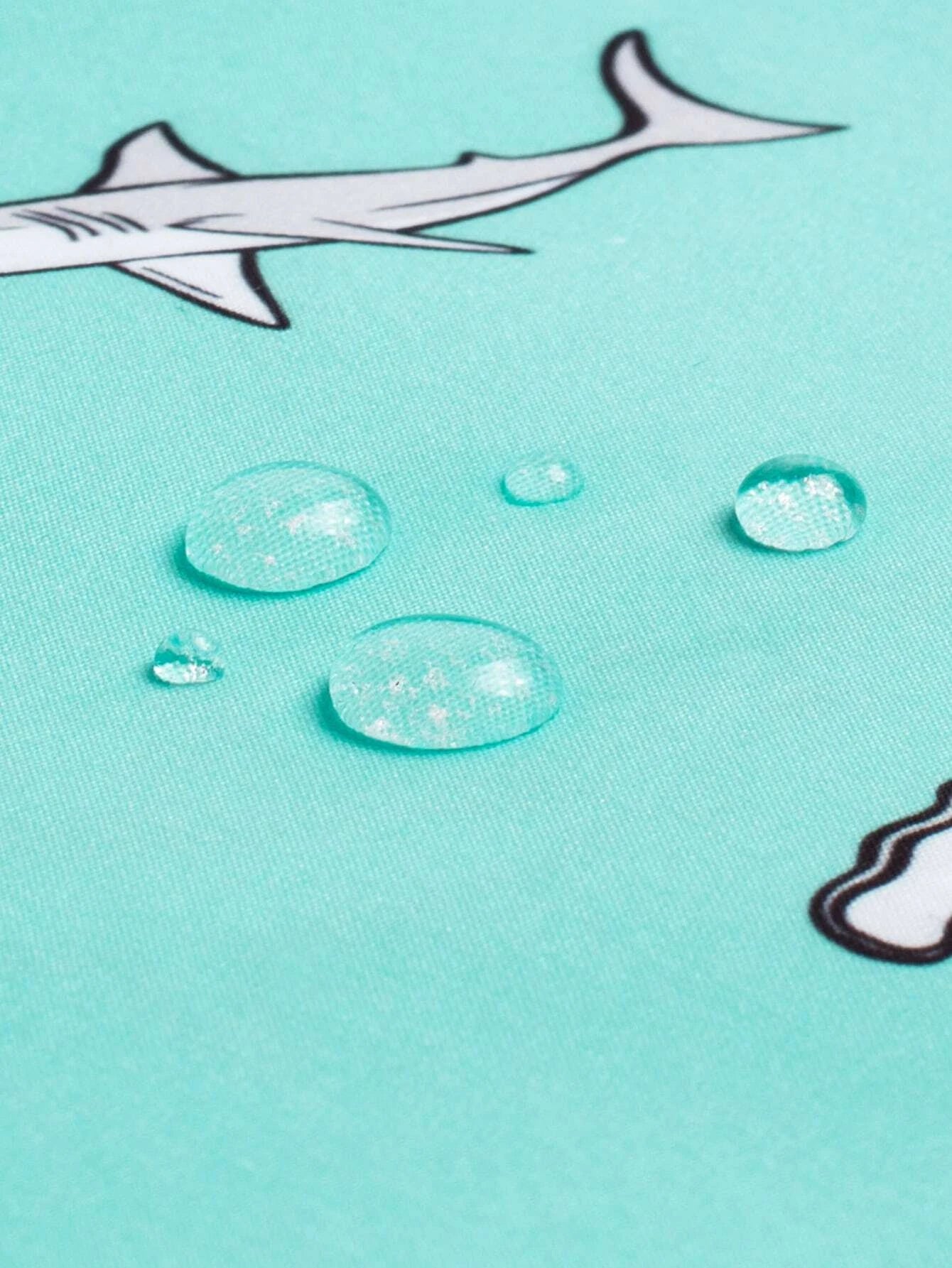 Shark Print Drawstring Waist Swim Shorts-Waves And Trunks