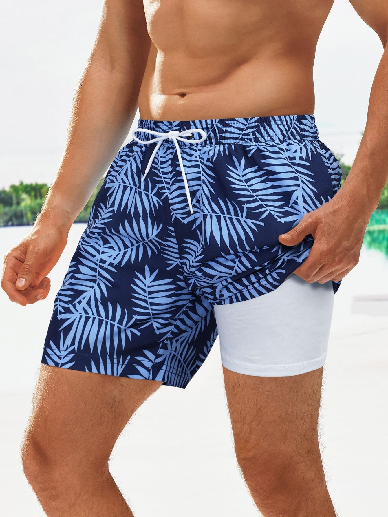 Tropical Print 2 In 1 Swim Trunks-Waves And Trunks