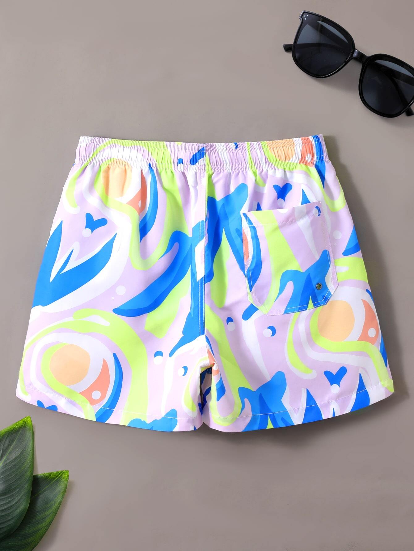 Drawstring Waist Printed Swim Trunks-Waves And Trunks