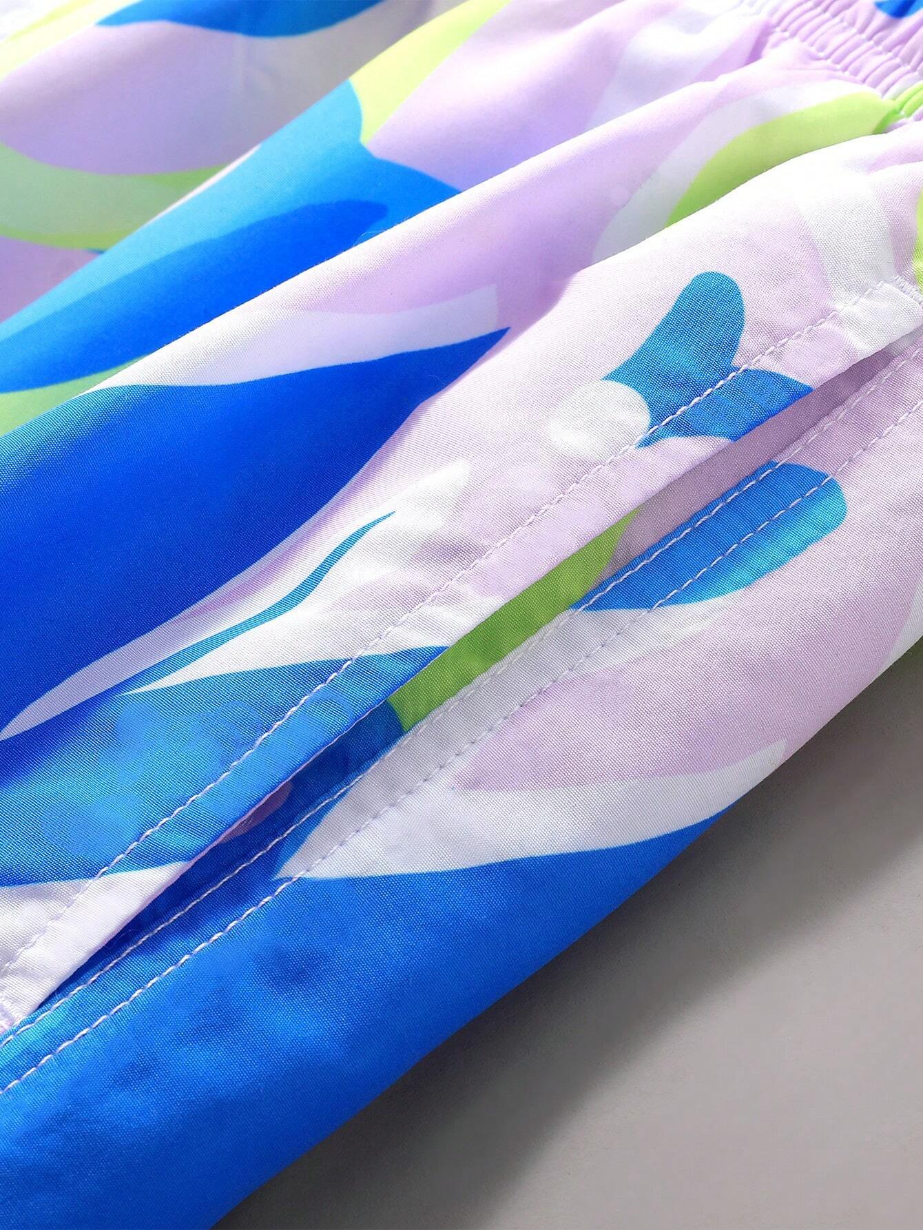 Drawstring Waist Printed Swim Trunks-Waves And Trunks